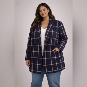 LEITH Navy Plaid Women's Blazer XXL